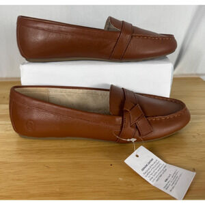 Land’s End Comfort Penny Loafer Women’s 7B Cognac Leather Slip-On Bow NWOB USA